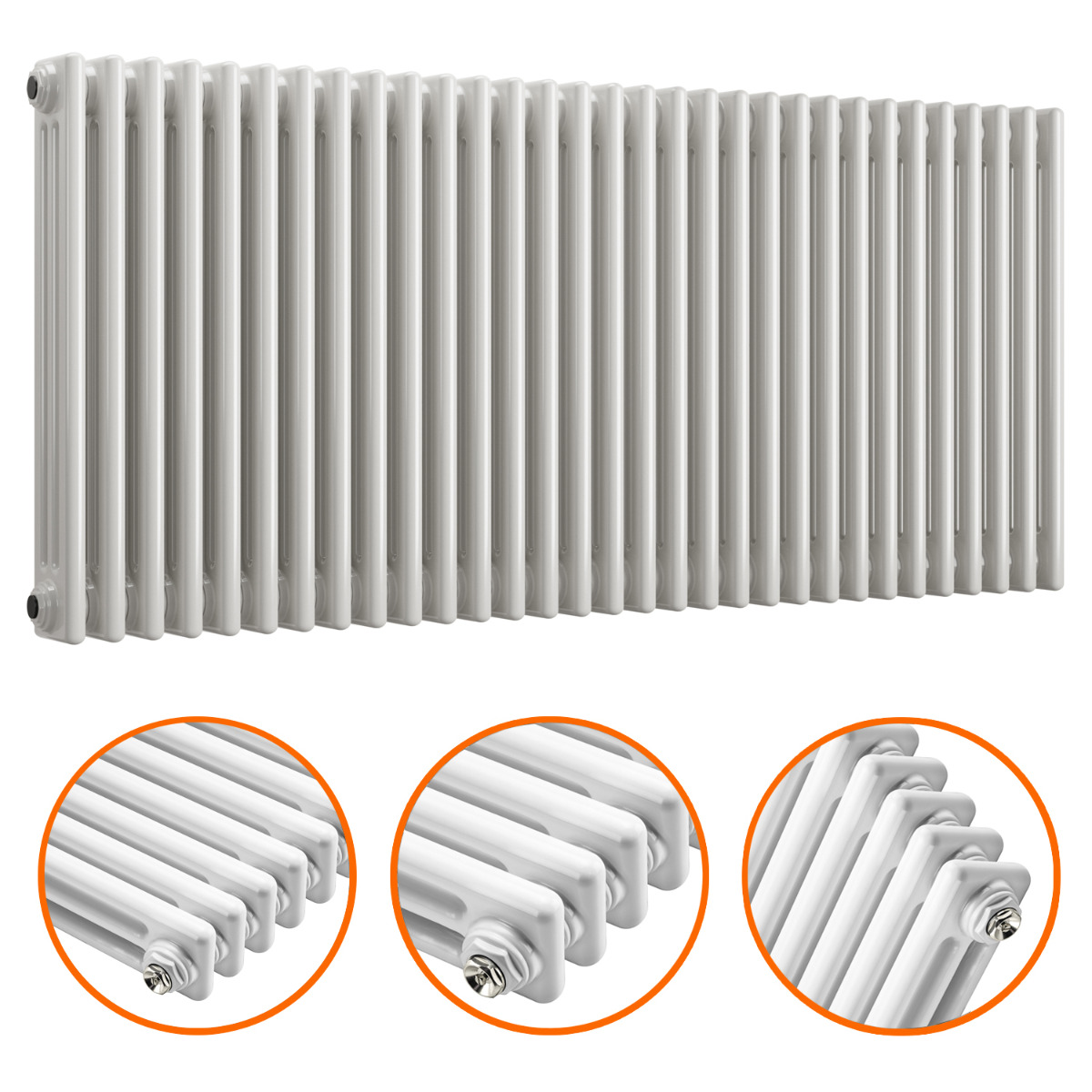 600 x 1508mm White Horizontal Traditional 3 Column Radiator