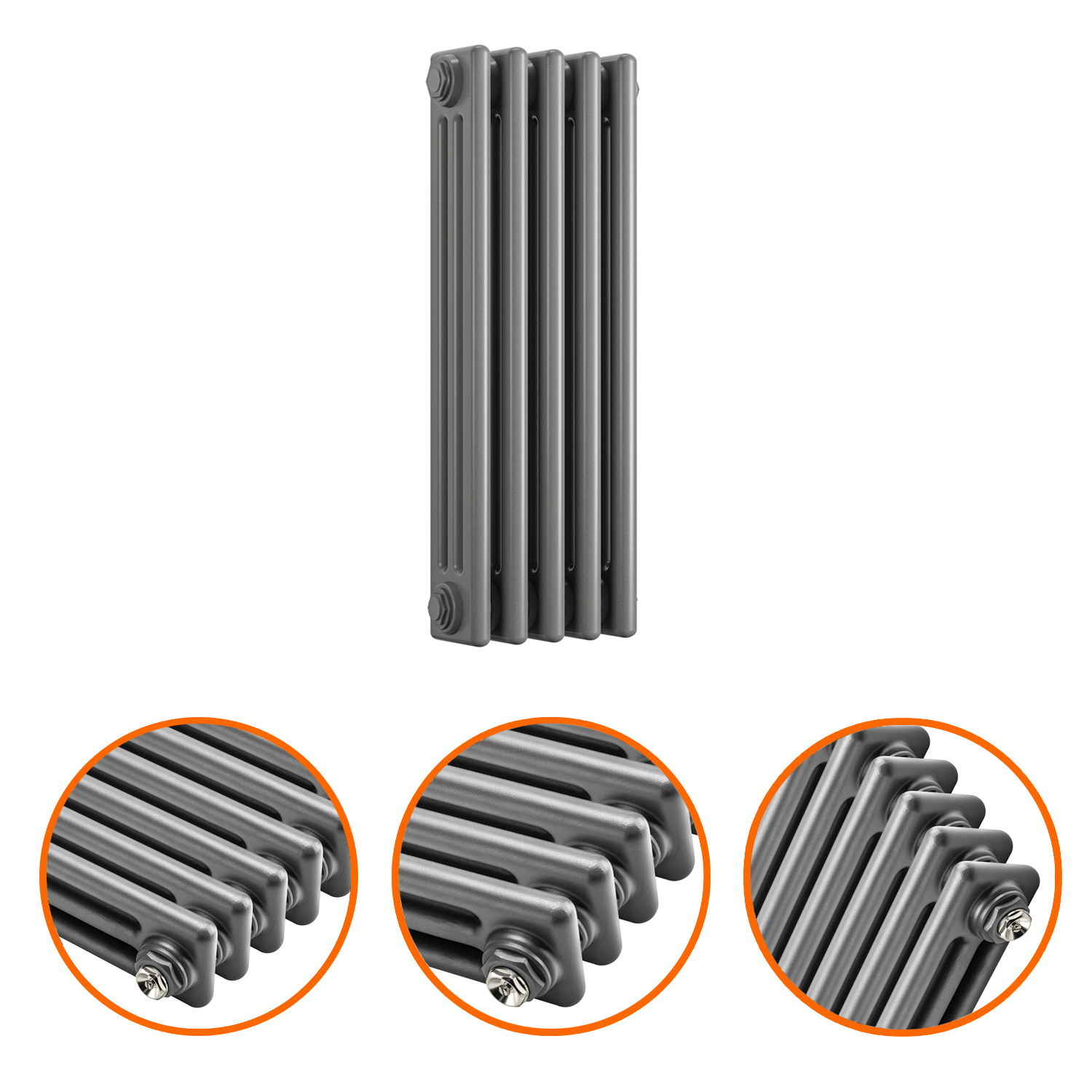 600 x 249mm Anthracite Horizontal Traditional 3 Column Radiator