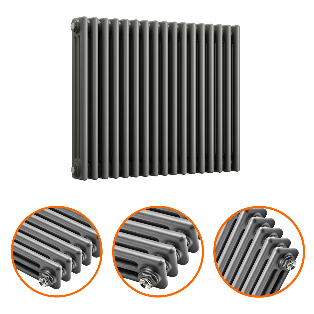 Horstmann Radiator 600 x 788mm Anthracite Horizontal Traditional 3 Column Radiator