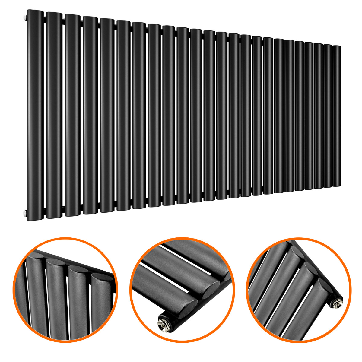 Louvered Radiator Tubes 635 x 1411mm Black Single Oval Tube Horizontal Radiator