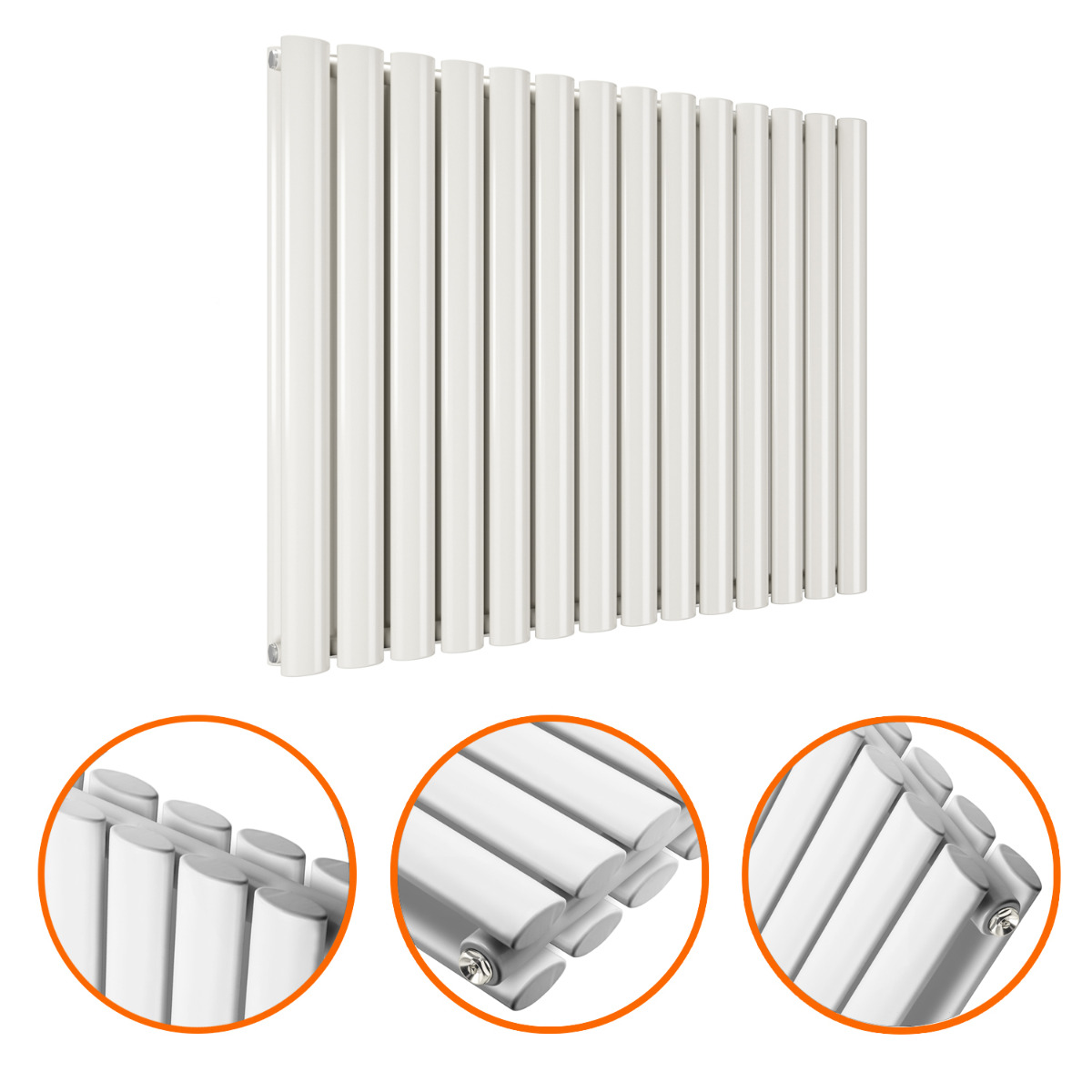 635 x 834mm White Double Oval Tube Horizontal Radiator