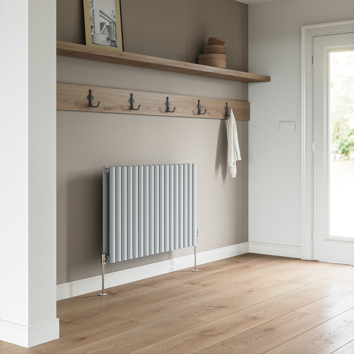 635 x 1000mm Feather Grey Double Oval Tube Horizontal Radiator