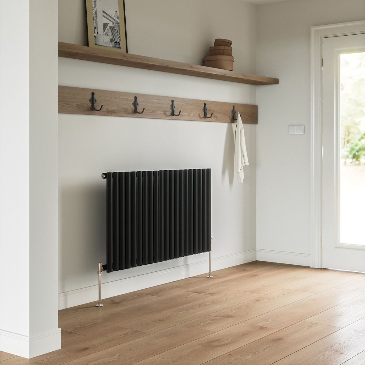 Horizontal Line Radiator 635 x 1180mm Black Single Oval Tube Horizontal Radiator