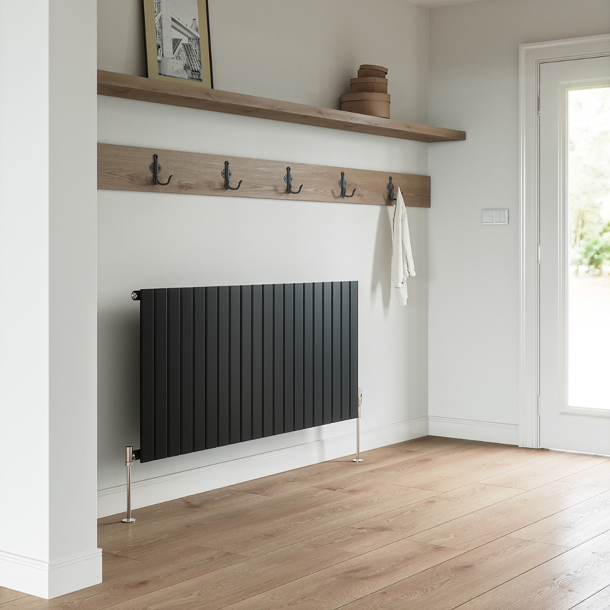 Flat Mount Radiator 635 x 1400mm Black Single Flat Panel Horizontal Radiator