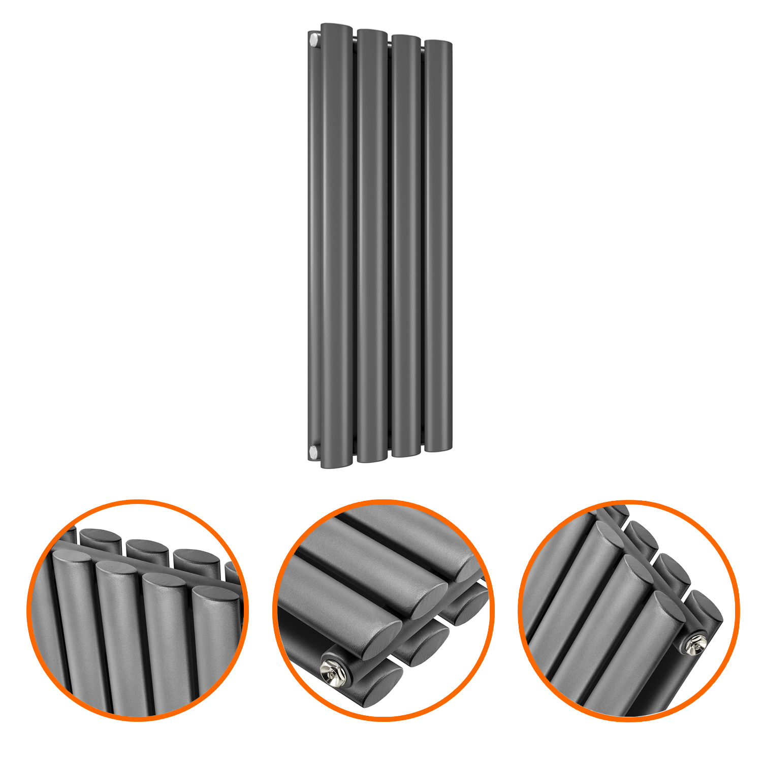 635 x 236mm Anthracite Double Oval Tube Horizontal Radiator 
