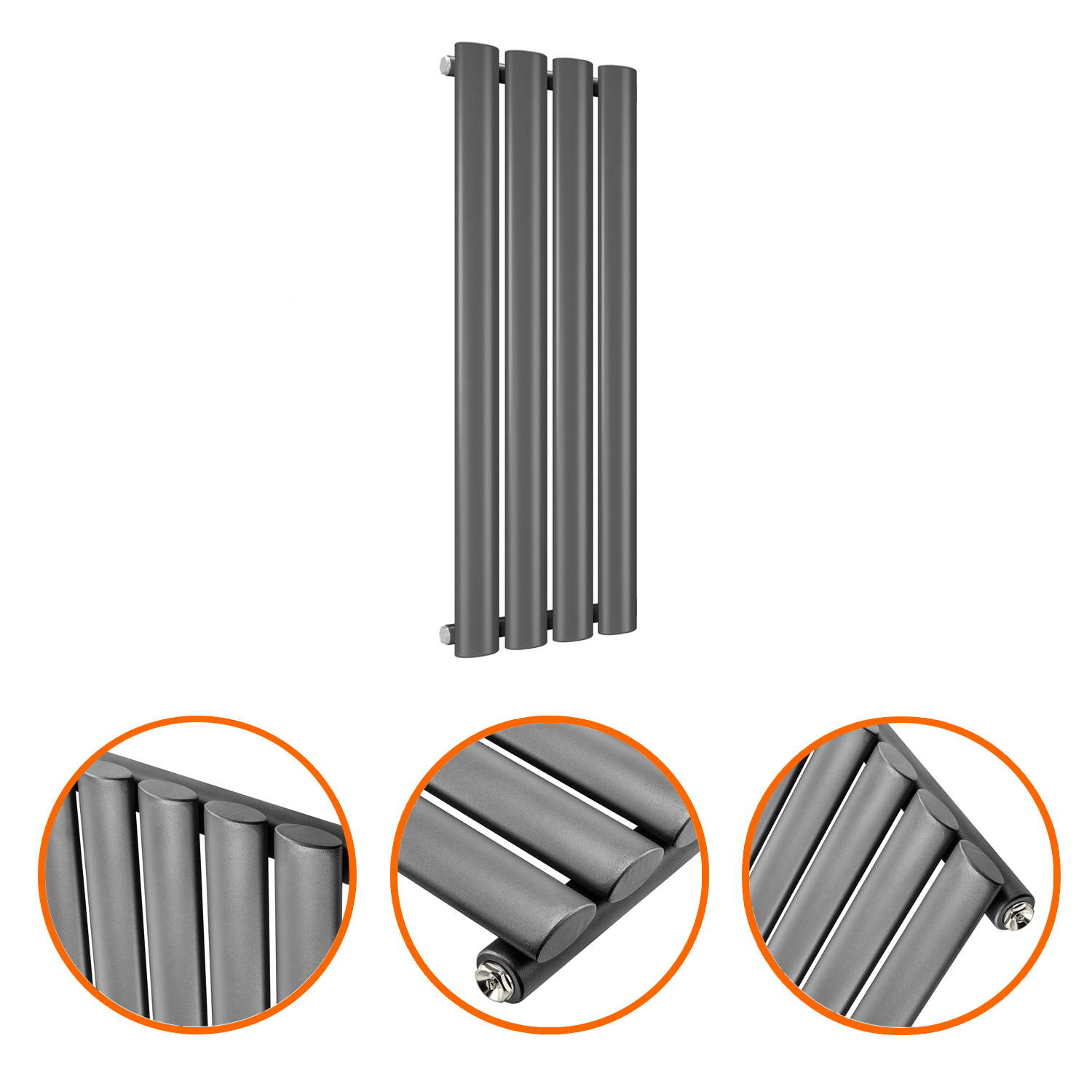 635 x 236mm Anthracite Single Oval Tube Horizontal Radiator 