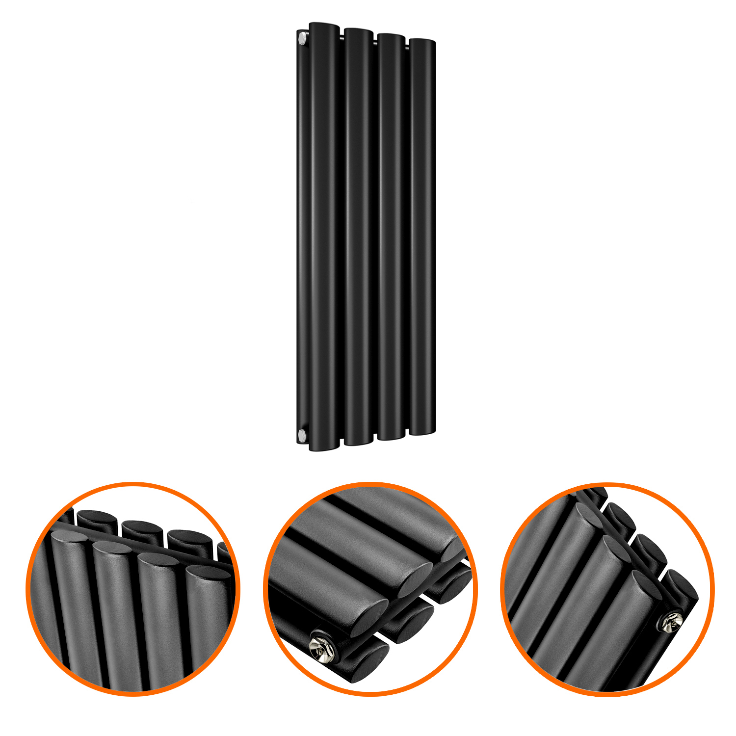 635 x 236mm Black Double Oval Tube Horizontal Radiator 