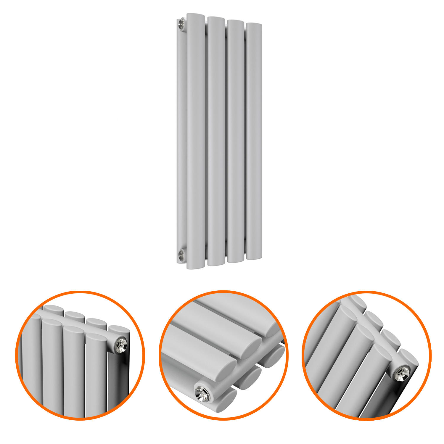635 x 236mm Feather Grey Double Oval Tube Horizontal Radiator 
