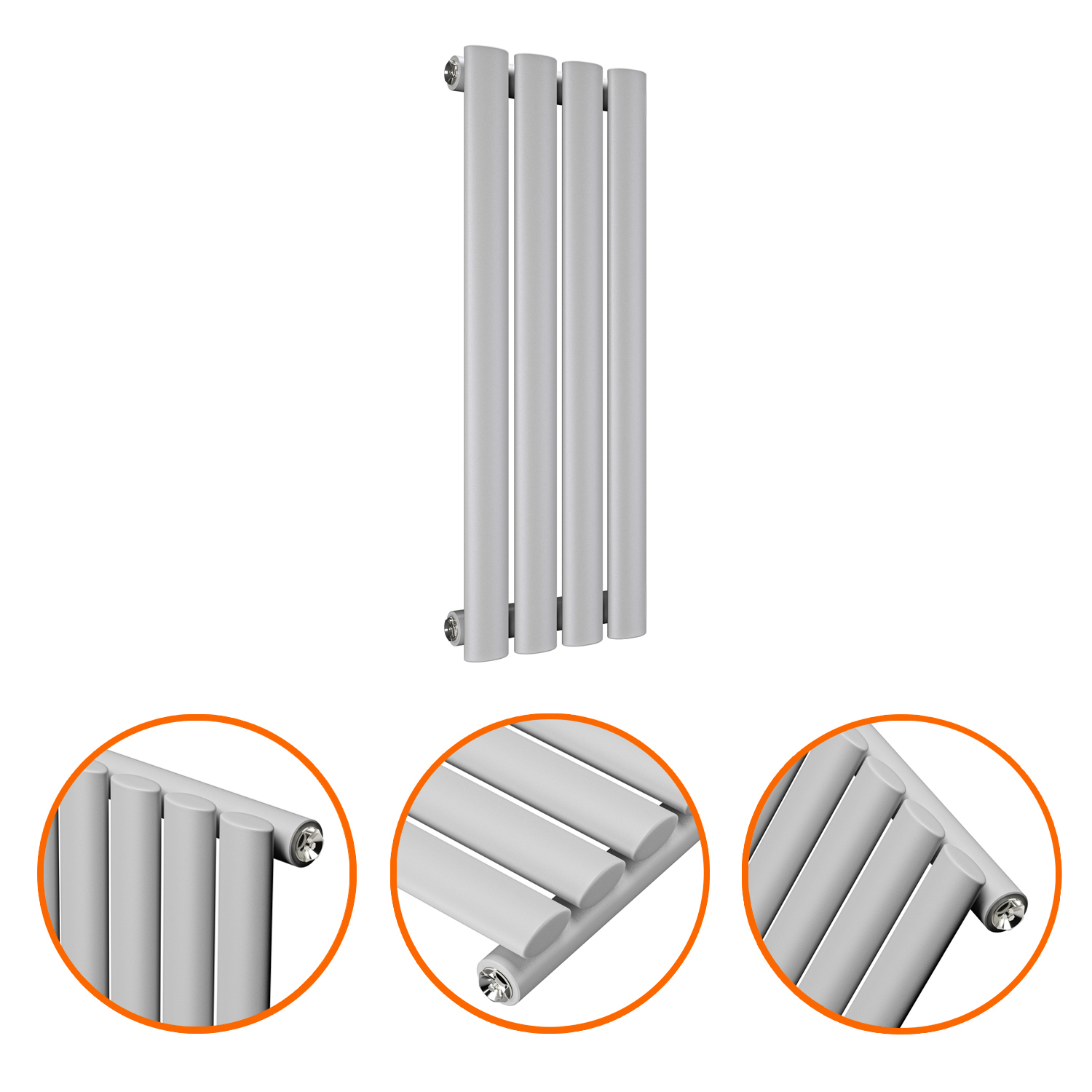 635 x 236mm Feather Grey Single Oval Tube Horizontal Radiator 