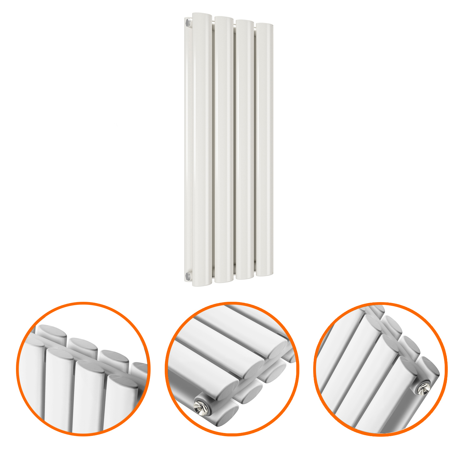 635 x 236mm White Double Oval Tube Horizontal Radiator 
