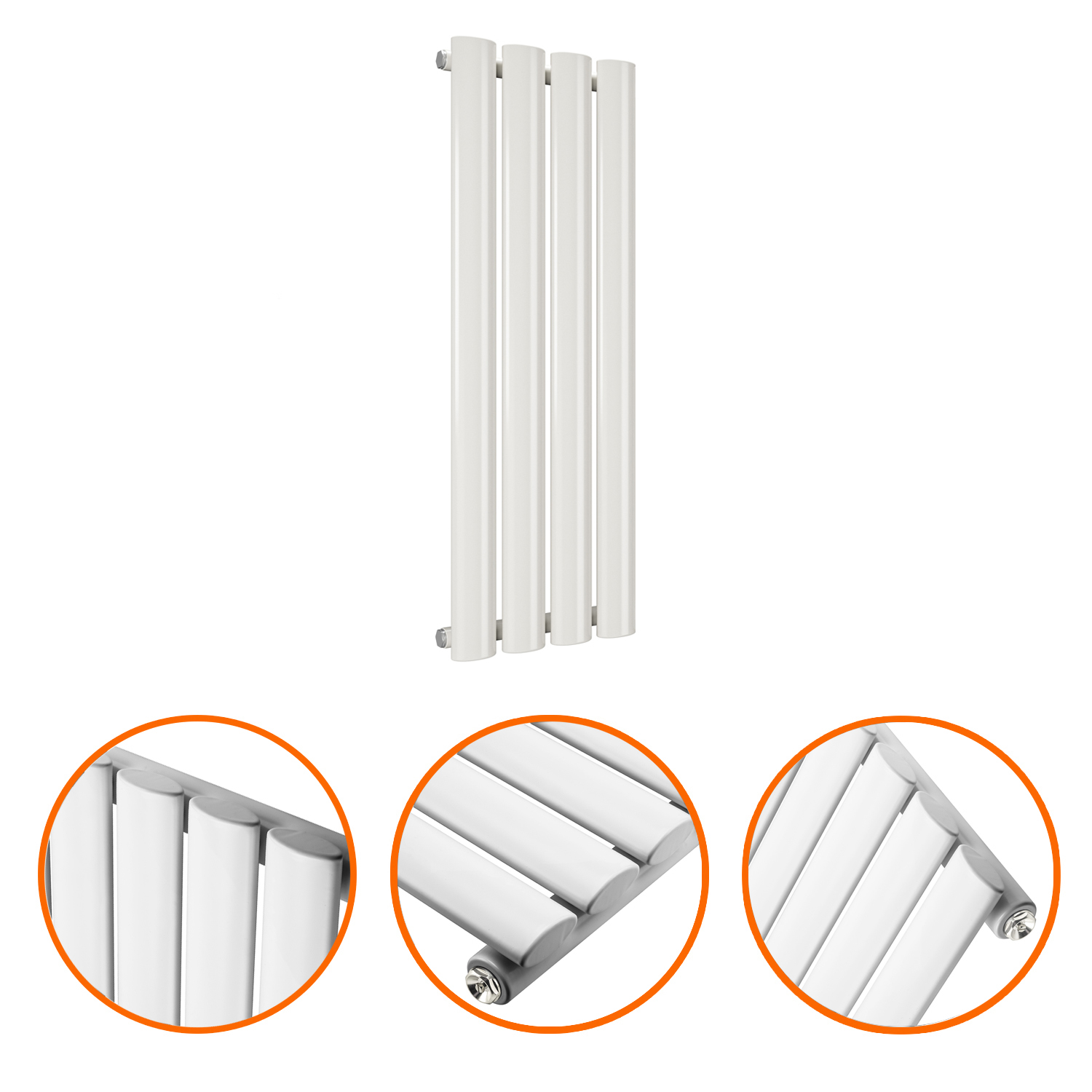 635 x 236mm White Single Oval Tube Horizontal Radiator 