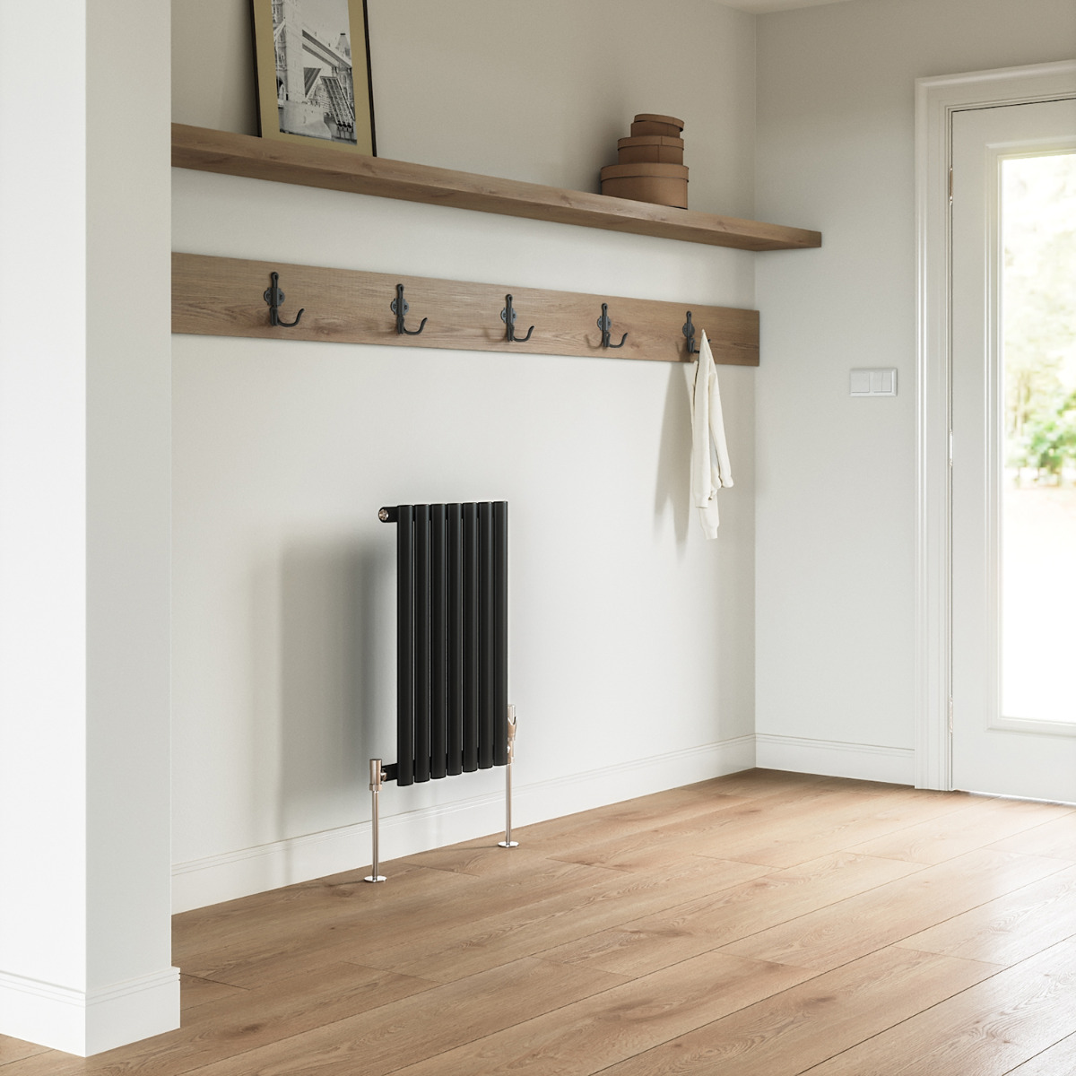 635 x 415mm Black Single Oval Tube Horizontal Radiator 
