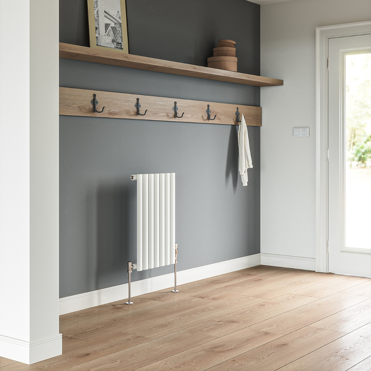 635 x 415mm White Single Oval Tube Horizontal Radiator 