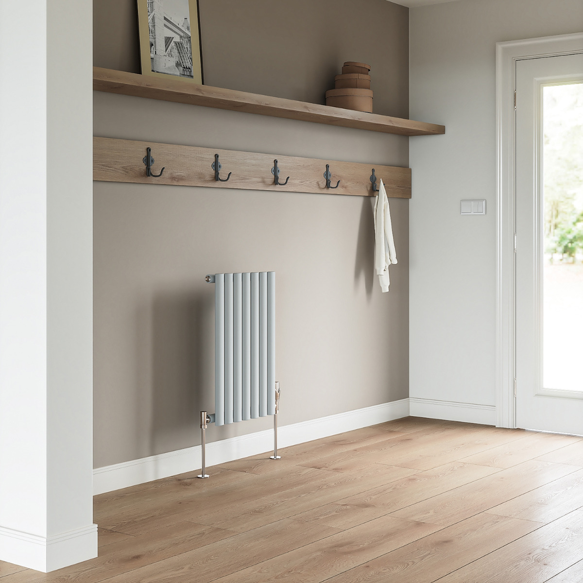 635 x 415mm Feather Grey Single Oval Tube Horizontal Radiator