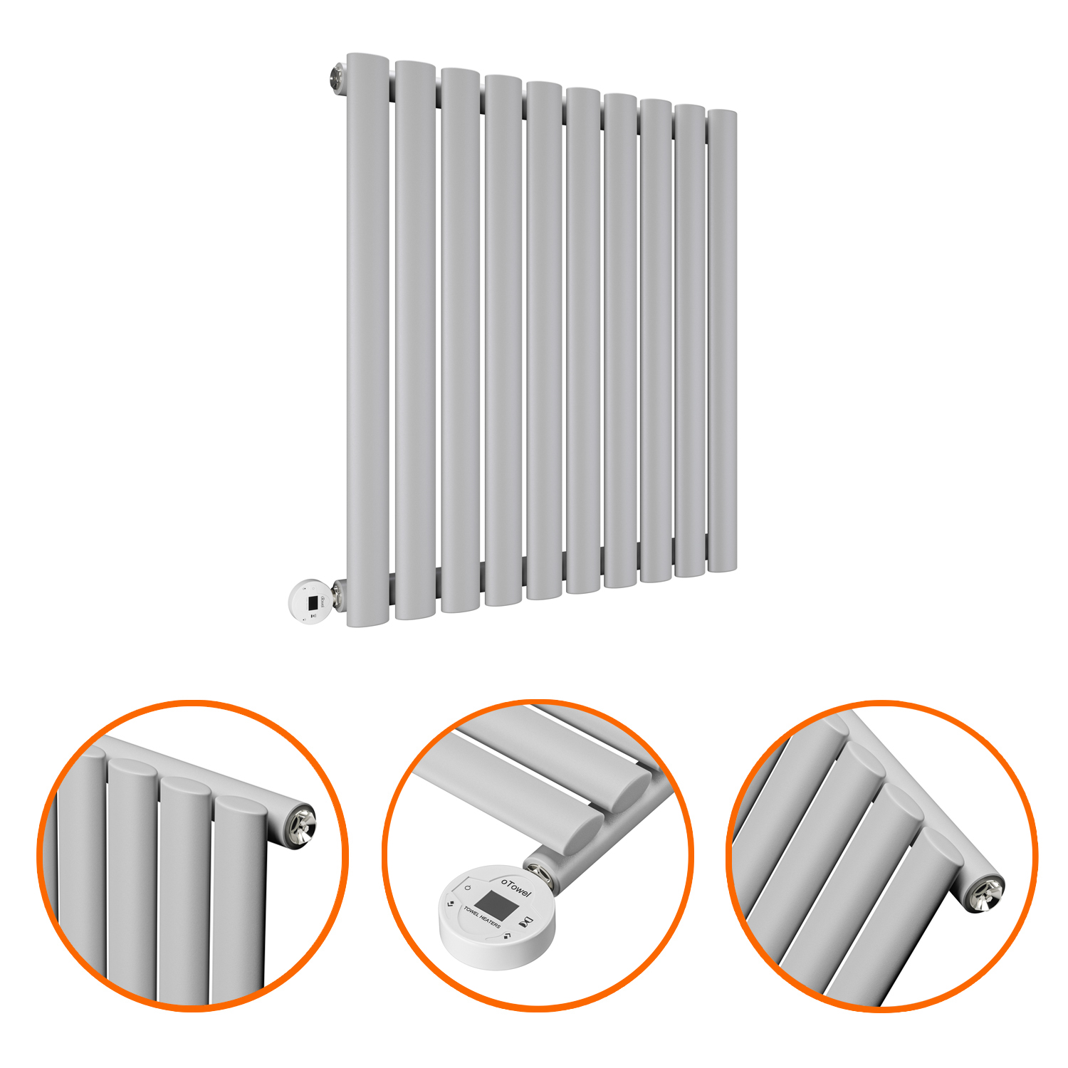 635 x 595mm Electric Feather Grey Single Oval Panel Horizontal Radiator