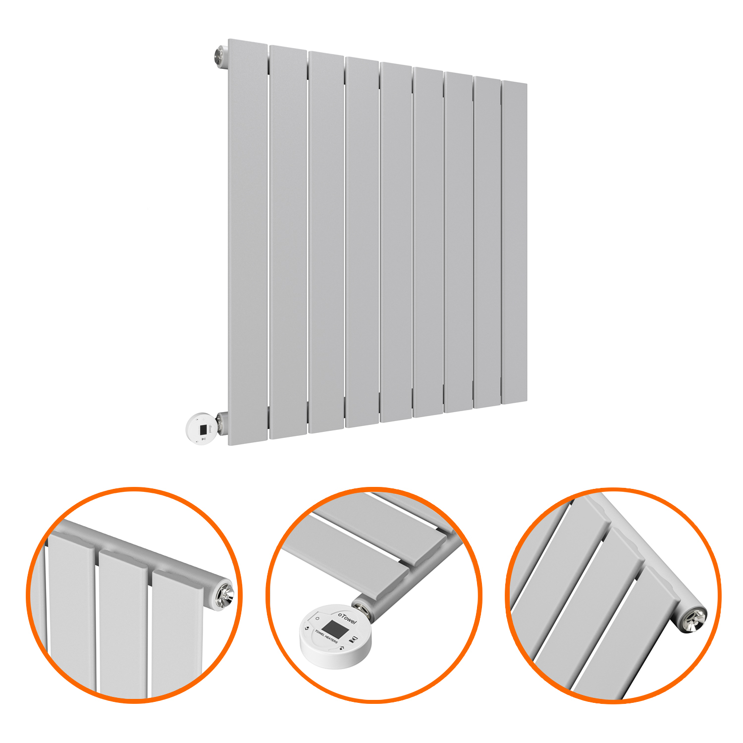 635 x 630mm Electric Feather Grey Single Flat Panel Horizontal Radiator