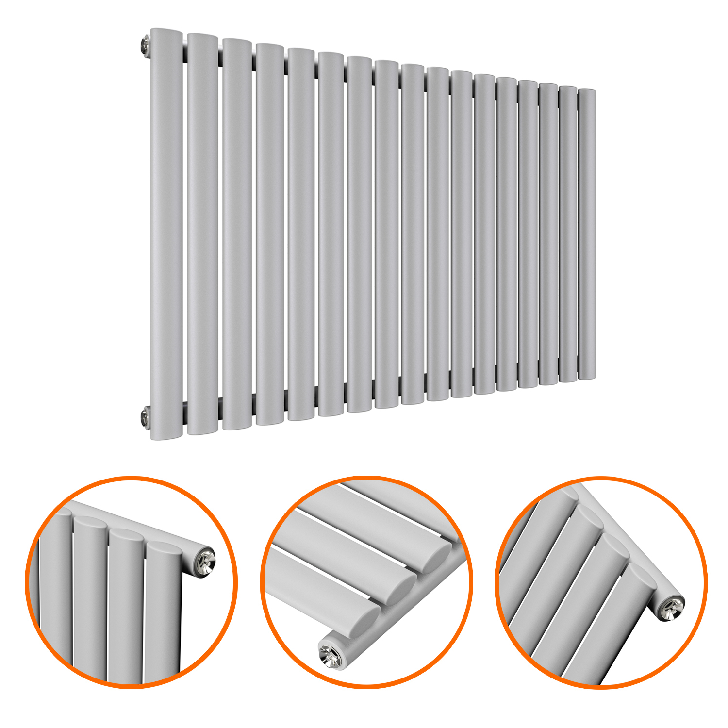 635 x 1000mm Feather Grey Single Oval Tube Horizontal Radiator