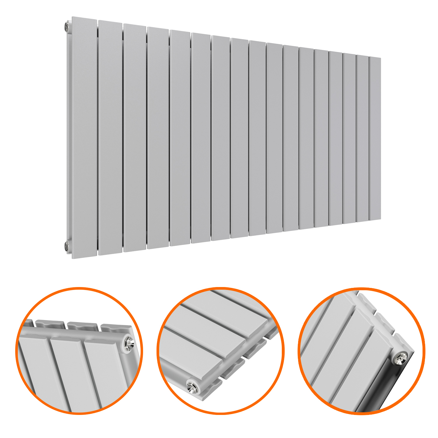 635 x 1190mm Feather Grey Double Flat Panel Horizontal Radiator