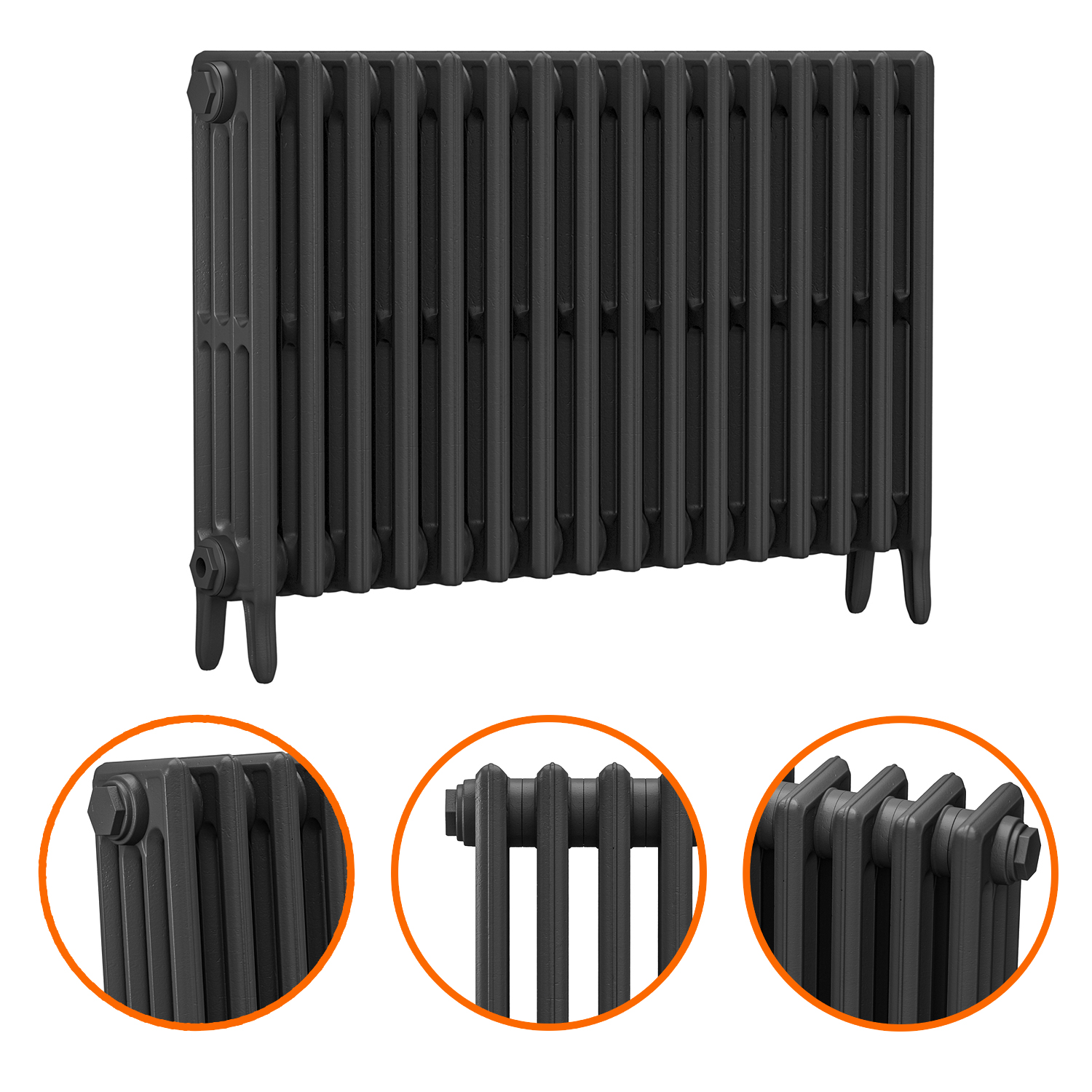 660 x 1010mm Black Traditional 4 Column Cast Iron Radiator