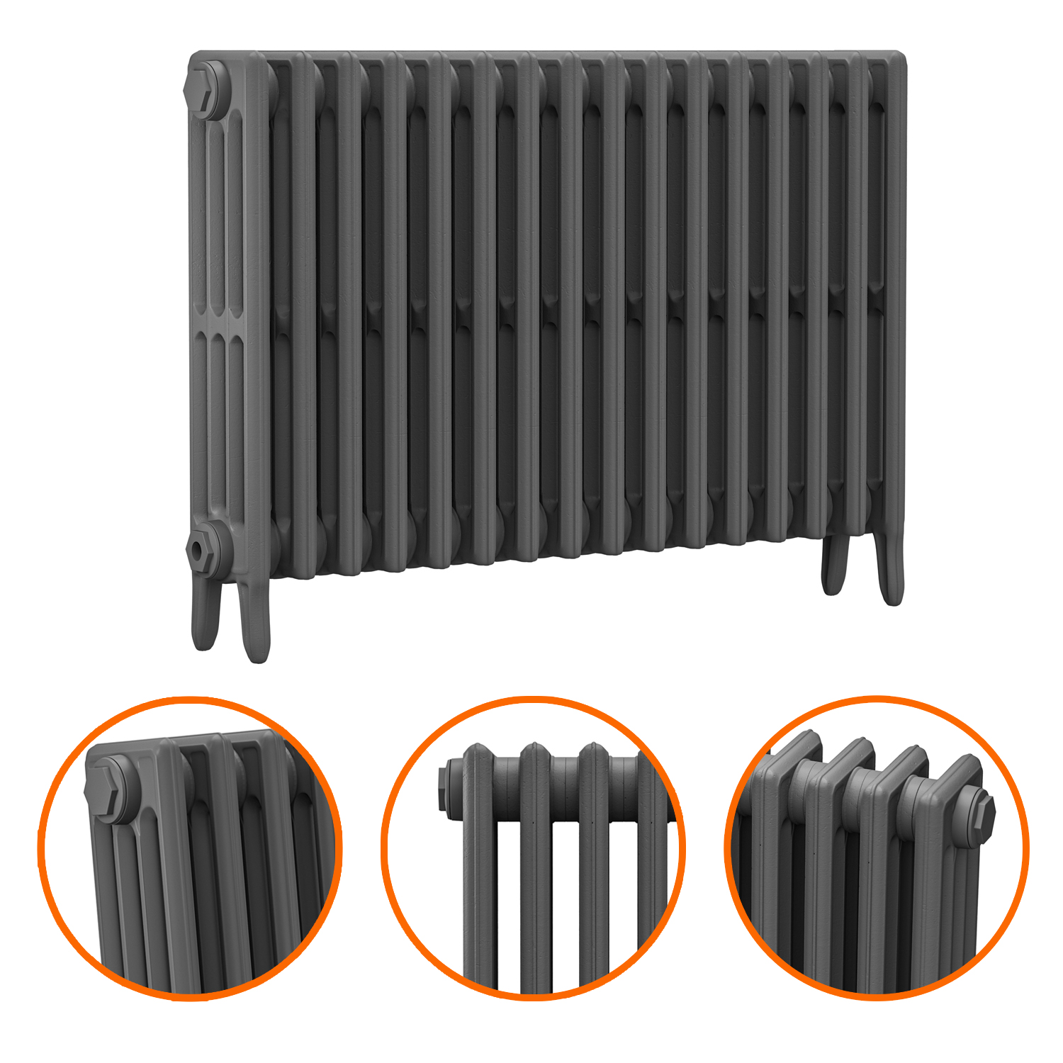 660 x 1010mm Grey Traditional 4 Column Cast Iron Radiator