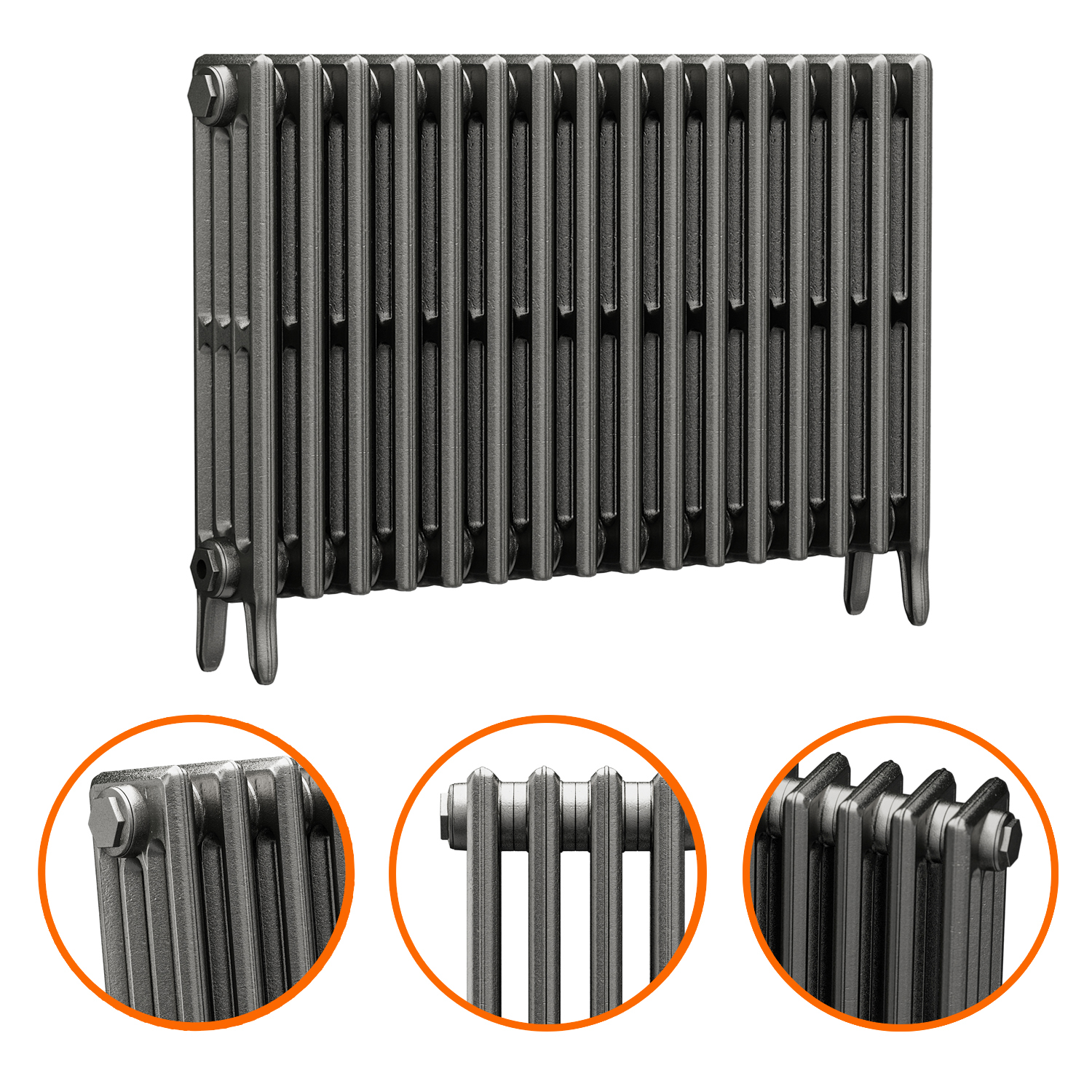 660 x 1010mm Raw Metal Traditional 4 Column Cast Iron Radiator