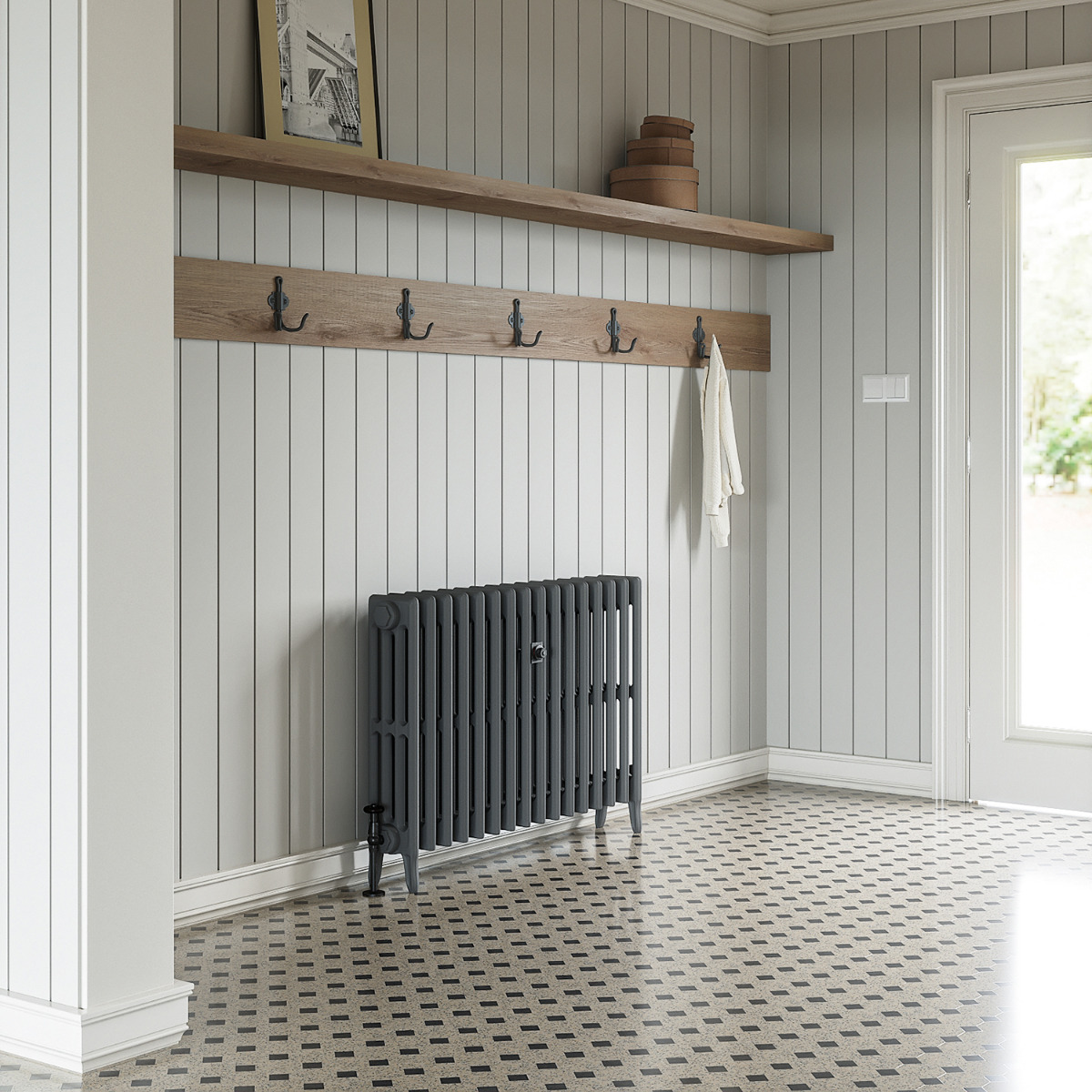 660 x 1010mm Grey Traditional 4 Column Cast Iron Radiator