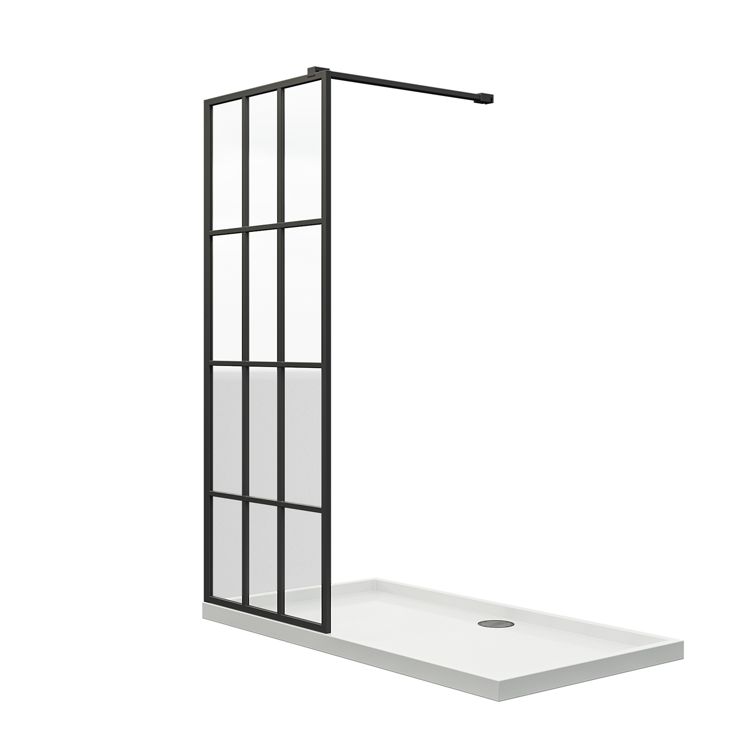 Black Grid Wetroom / Walk-In Shower Screen, 2000 (H) x 800mm (W)