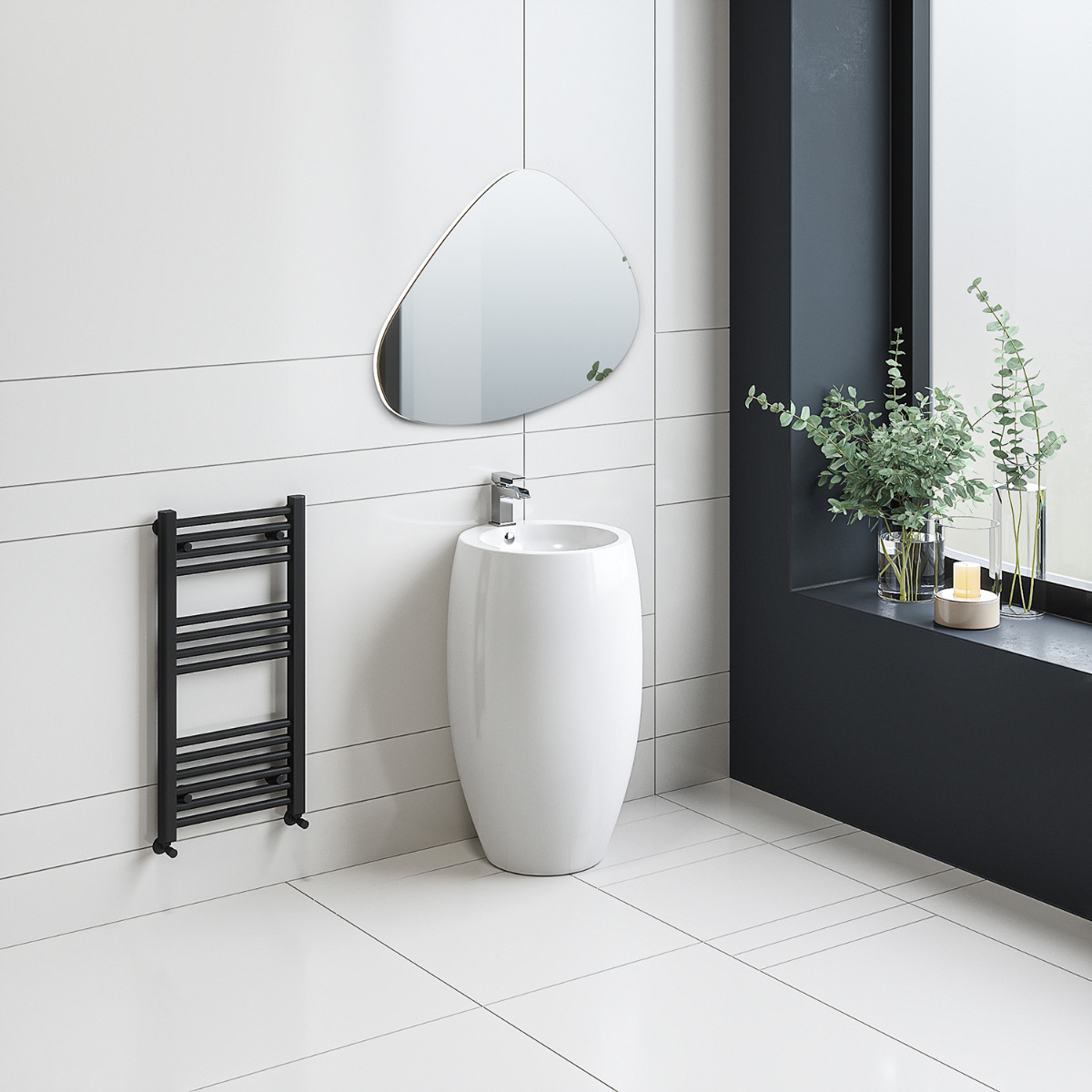 800 x 400mm Straight Black Heated Towel Rail