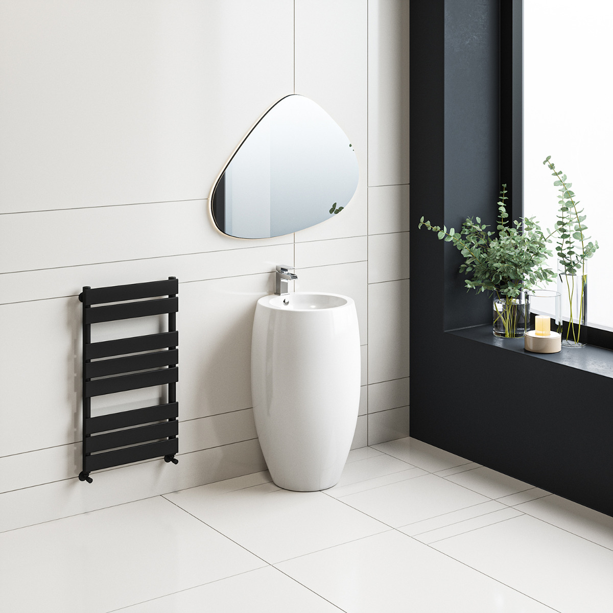 800 x 450mm Black Heated Towel Rail, Bathroom Radiator
