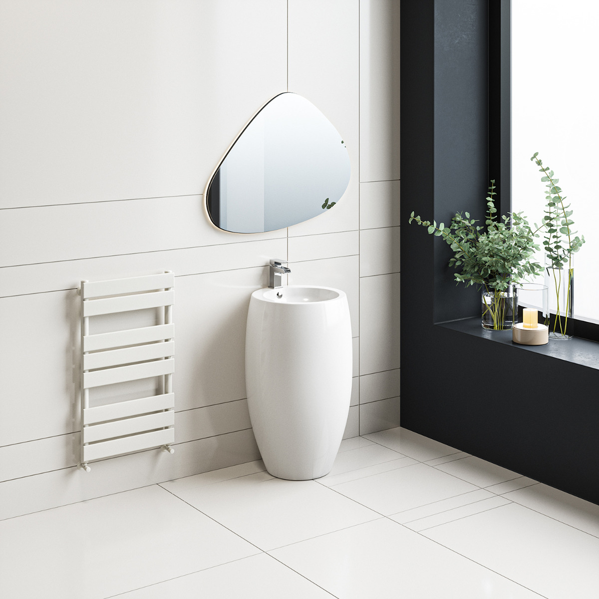 800 x 450mm White Heated Towel Rail, Bathroom Radiator