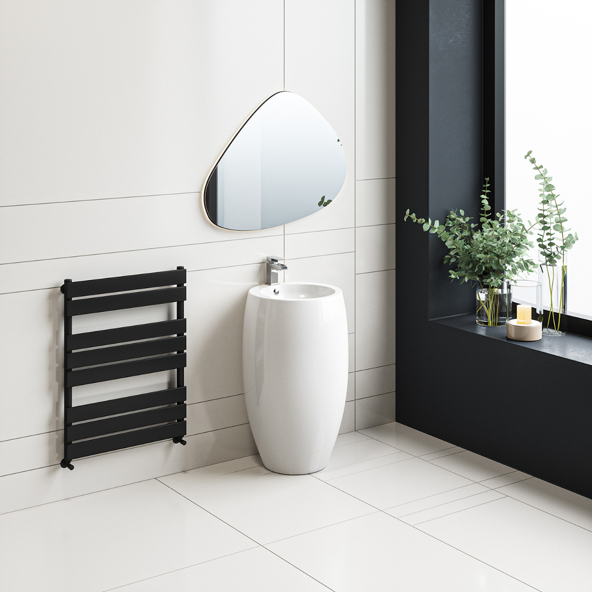 800 x 600mm Black Heated Towel Rail, Bathroom Radiator