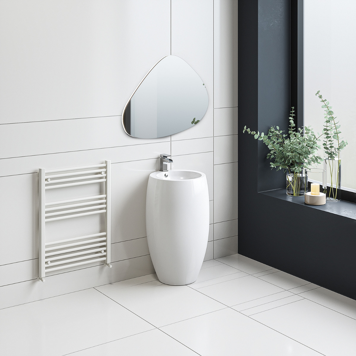 800 x 600mm Straight White Heated Towel Rail