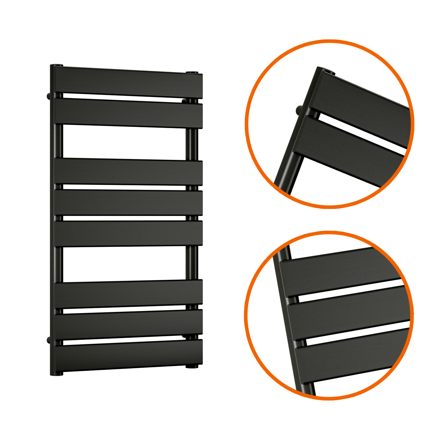 800 x 450mm Black Heated Towel Rail, Bathroom Radiator