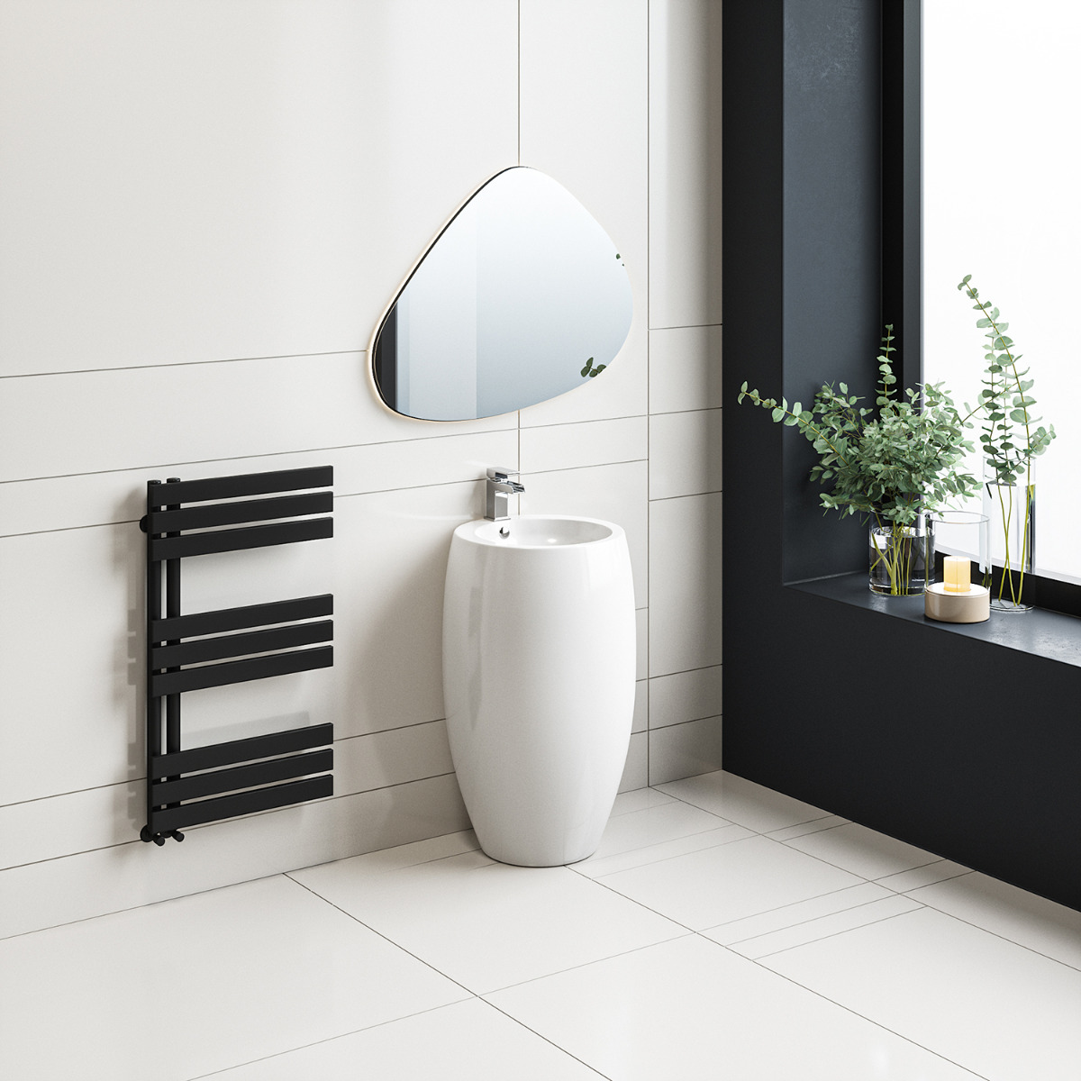 850 x 500mm Black Flat Panel Bathroom Towel Radiator
