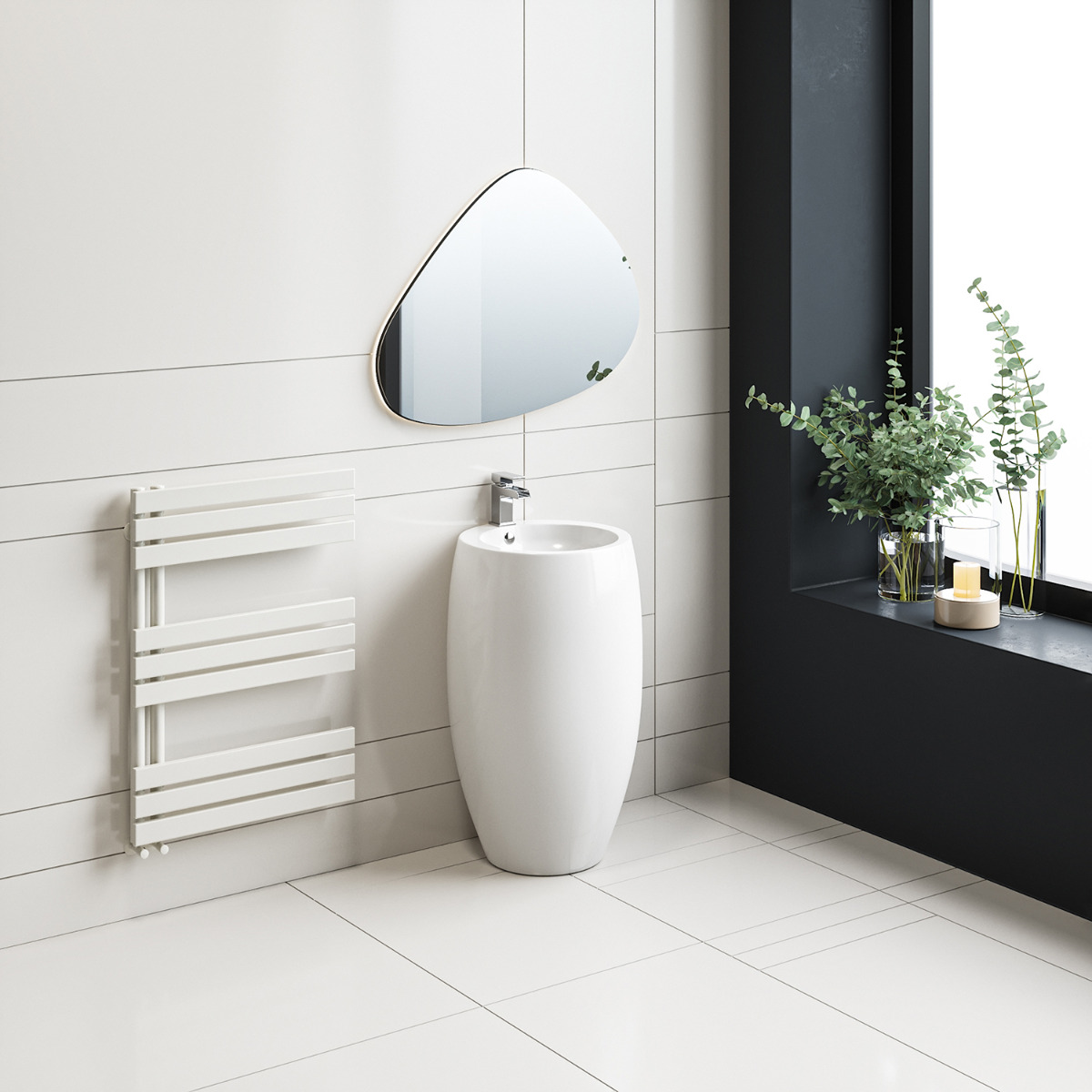 850 x 600mm White Flat Panel Bathroom Towel Radiator