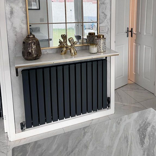 Half Wall Radiator 635 x 840mm Black Double Flat Panel Horizontal Radiator