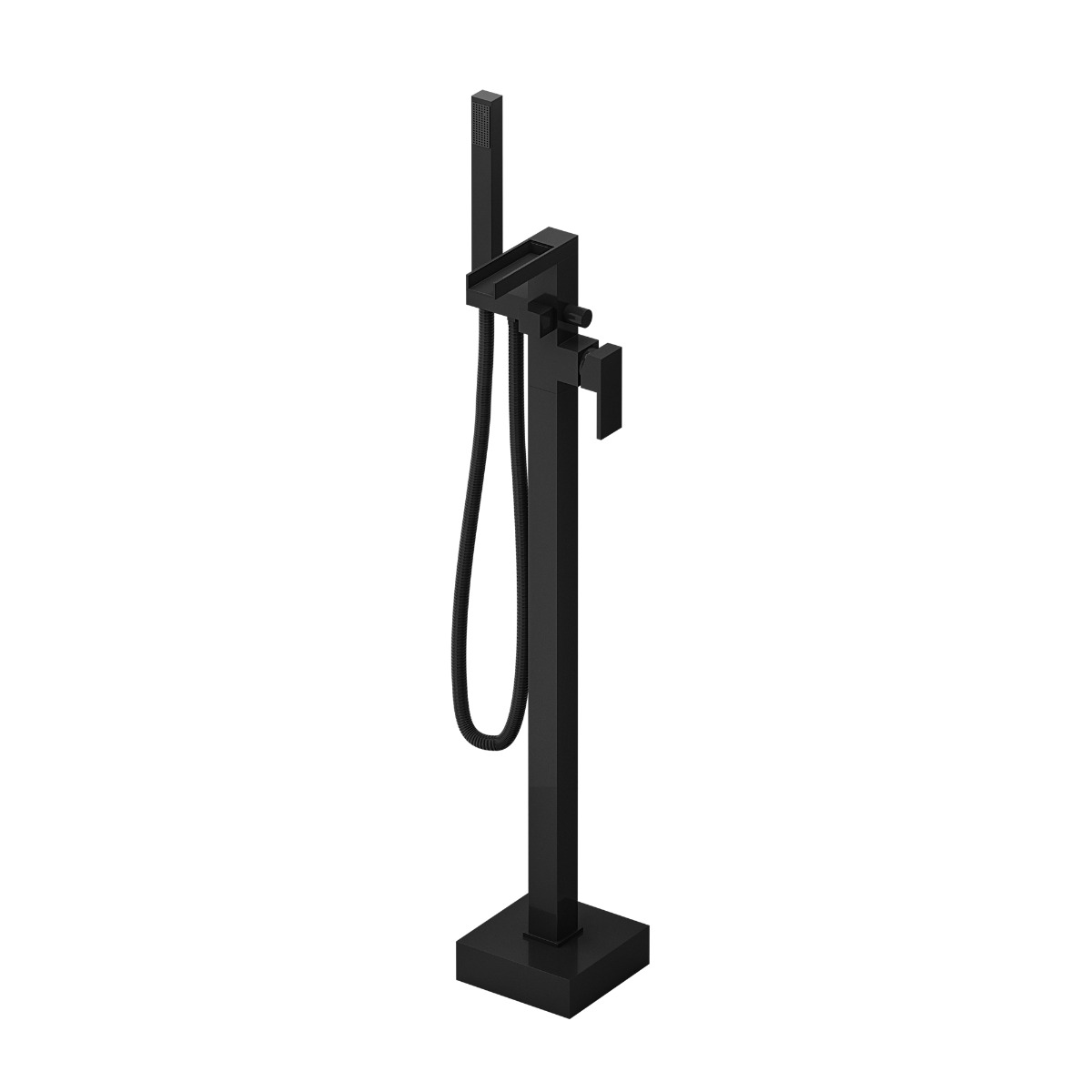 Alamere Black Floor Mounted Freestanding Waterfall Bath Shower Mixer