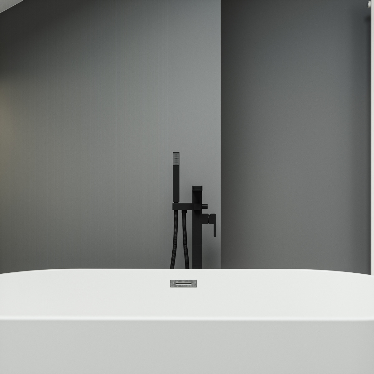 Alamere Black Floor Mounted Freestanding Waterfall Bath Shower Mixer