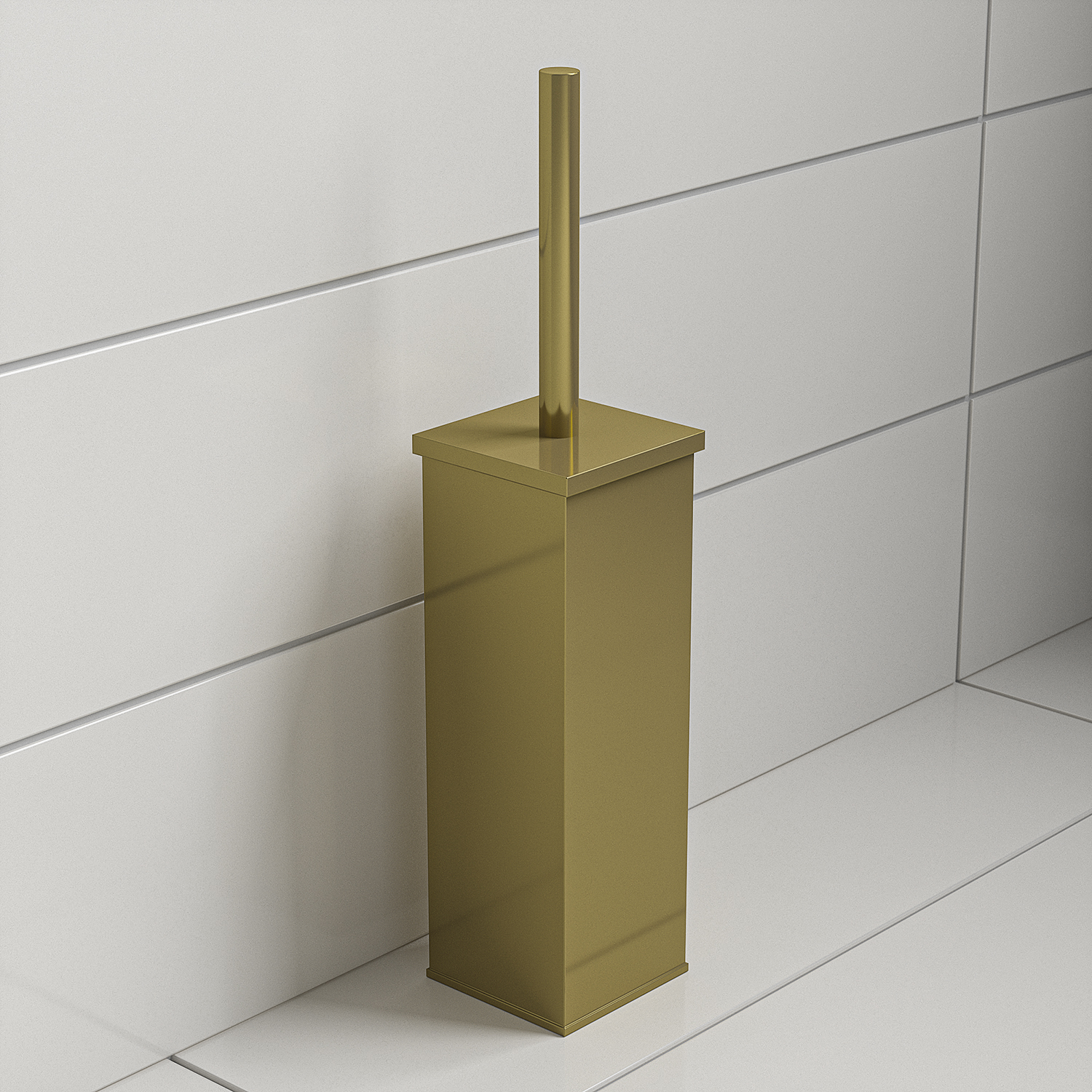 Modern Brushed Brass Toilet Brush With Holder, Square Design
