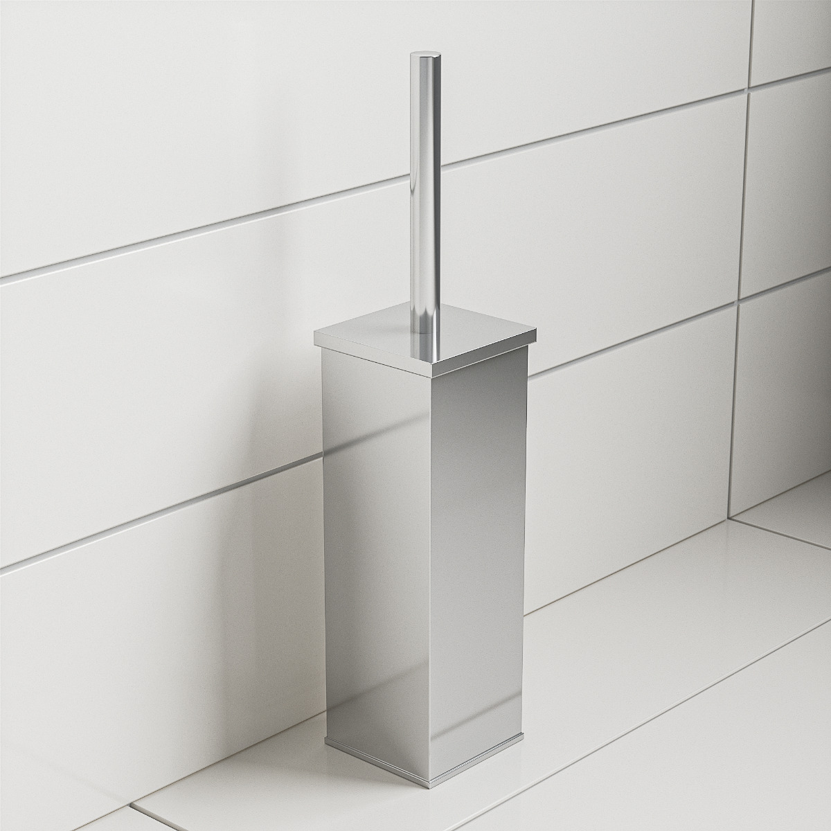 Modern Chrome Toilet Brush With Holder, Square Design