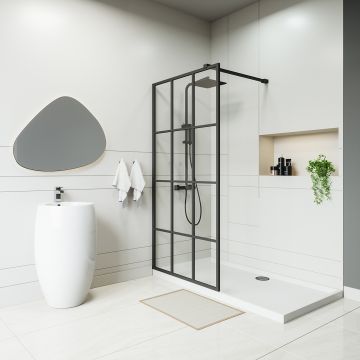 Black Grid Wetroom / Walk-In Shower Screen, 2000 (H) x 1000mm (W)