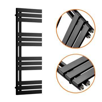 1180 x 400mm Black Flat Panel Bathroom Towel Radiator