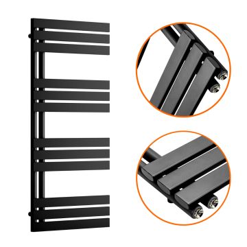 1180 x 500mm Black Flat Panel Bathroom Towel Radiator