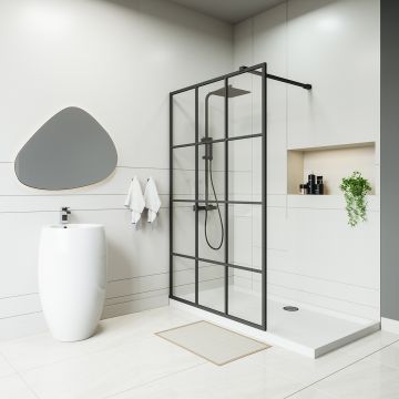 Black Grid Wetroom / Walk-In Shower Screen, 2000 (H) x 1200mm (W)