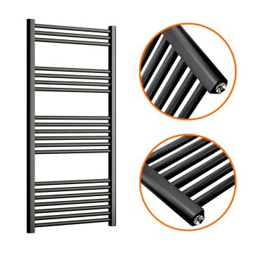 1200 x 600mm Straight Black Heated Towel Rail