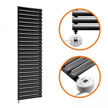 1652mm x 400mm Electric Black Single Oval Panel Vertical Radiator