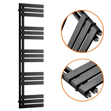 1510 x 400mm Black Flat Panel Bathroom Towel Radiator