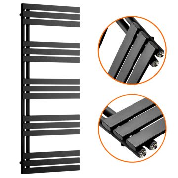 1510 x 600mm Black Flat Panel Bathroom Towel Radiator