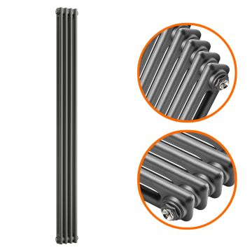 1500 x 203mm Anthracite Vertical Traditional 2 Column Radiator