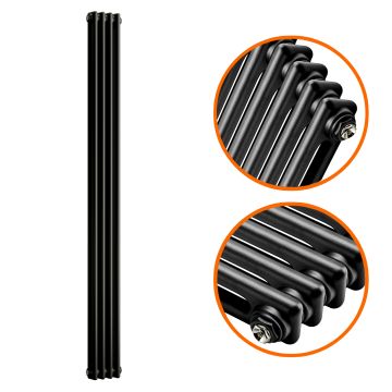1500 x 203mm Black Vertical Traditional 2 Column Radiator